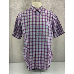 Peter Millar Shirt Men XL Linen Cotton Blend Plaid Purple Blue Lightweight